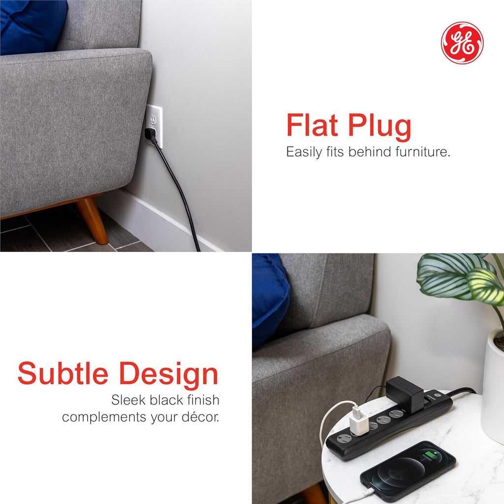 GE Surge Protector Power Strip, 4 Ft Extension Cord, 6 Outlet Extender