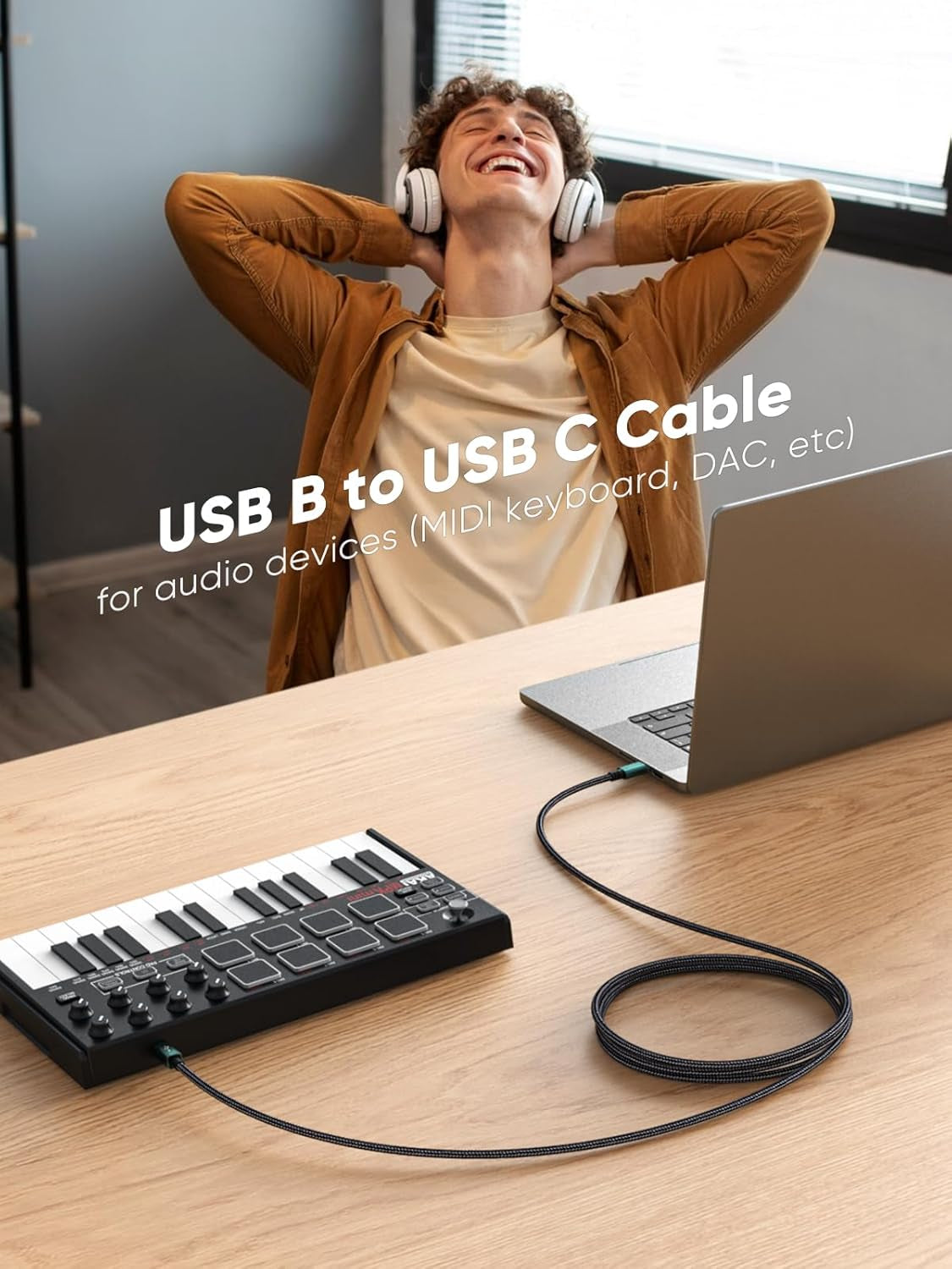 USB B to USB C Printer Cable 6.6 FT, Type B to Type C Cord