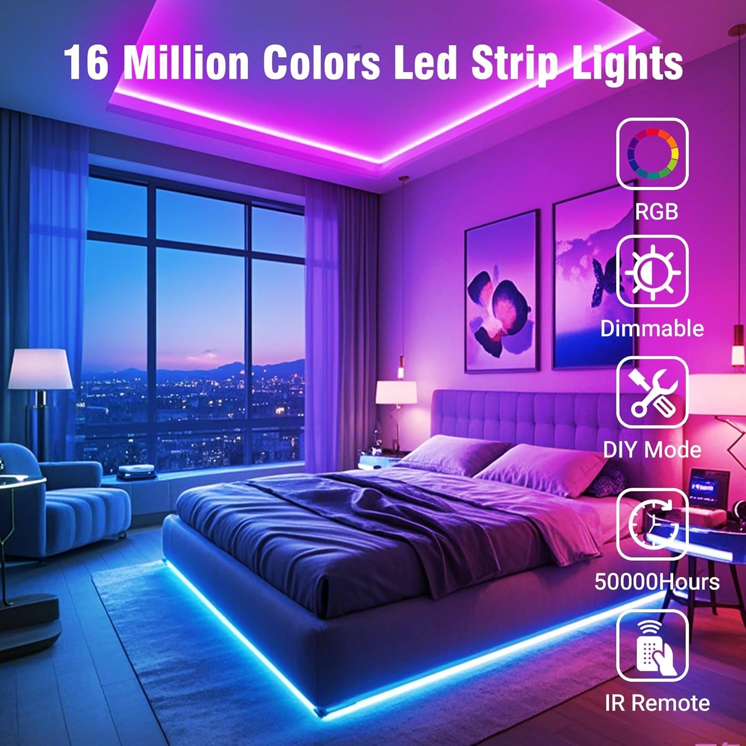 100FT LED Strip Lights for Bedroom RGB Color Changing