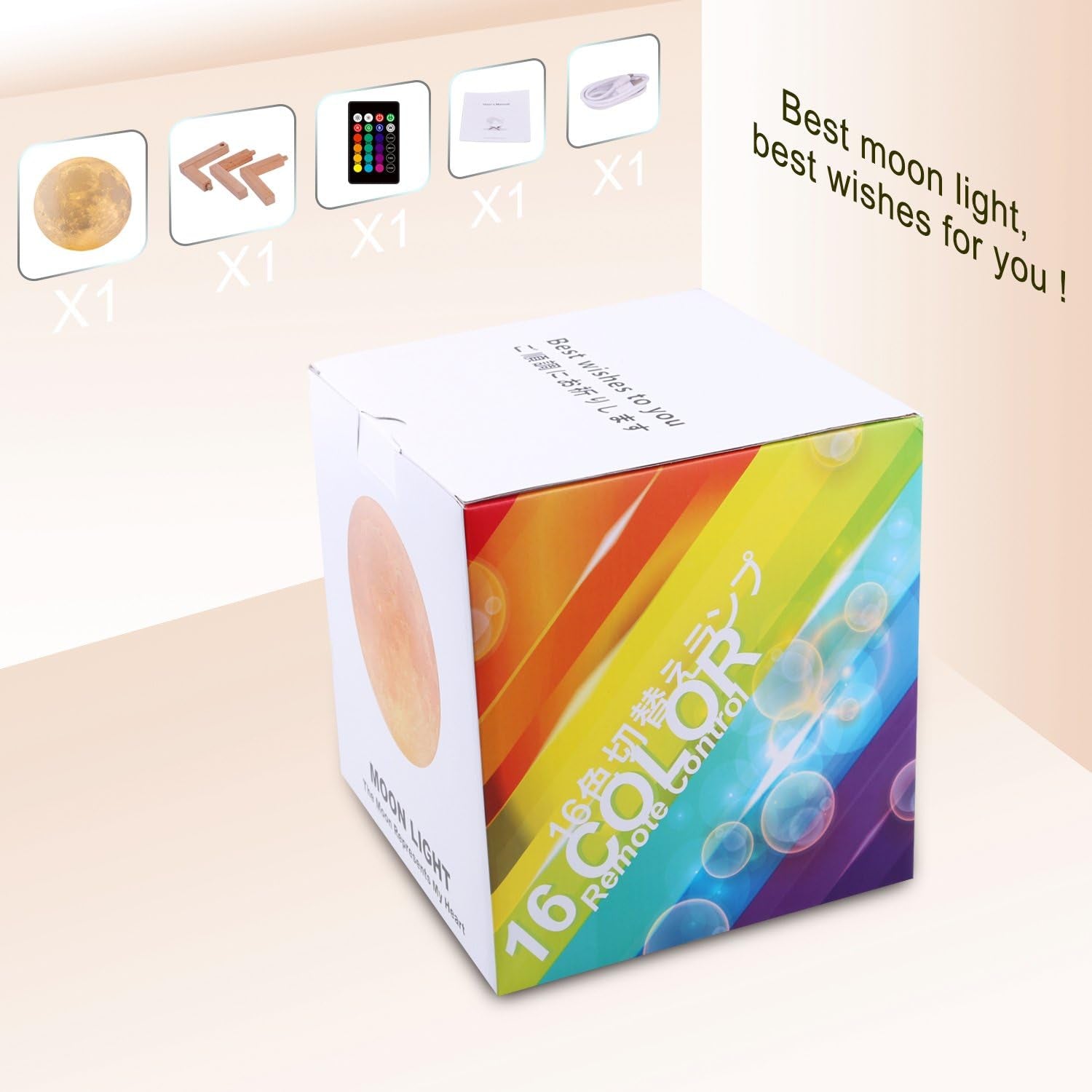 Moon Lamp, 16 Colors LED Night Light with Remote/Touch, Timer/Dimming 4.8In