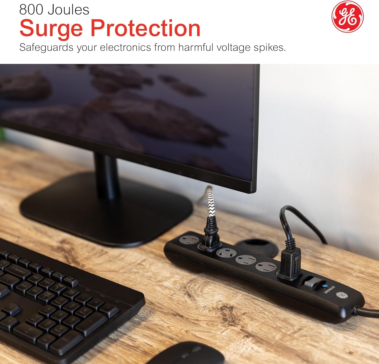 GE Surge Protector Power Strip, 4 Ft Extension Cord, 6 Outlet Extender