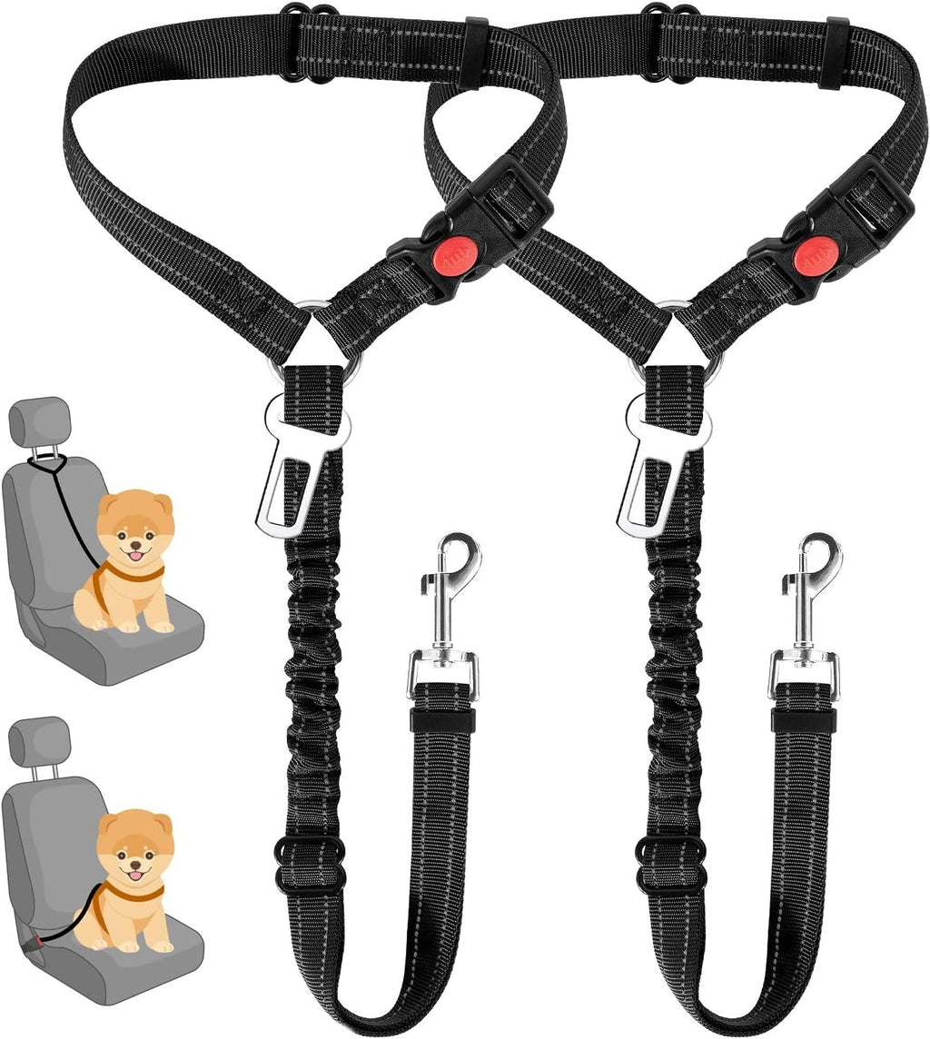 Dog Seat Belt for Car, 2 Pack Dog Car Harness Seatbelt with Bungee