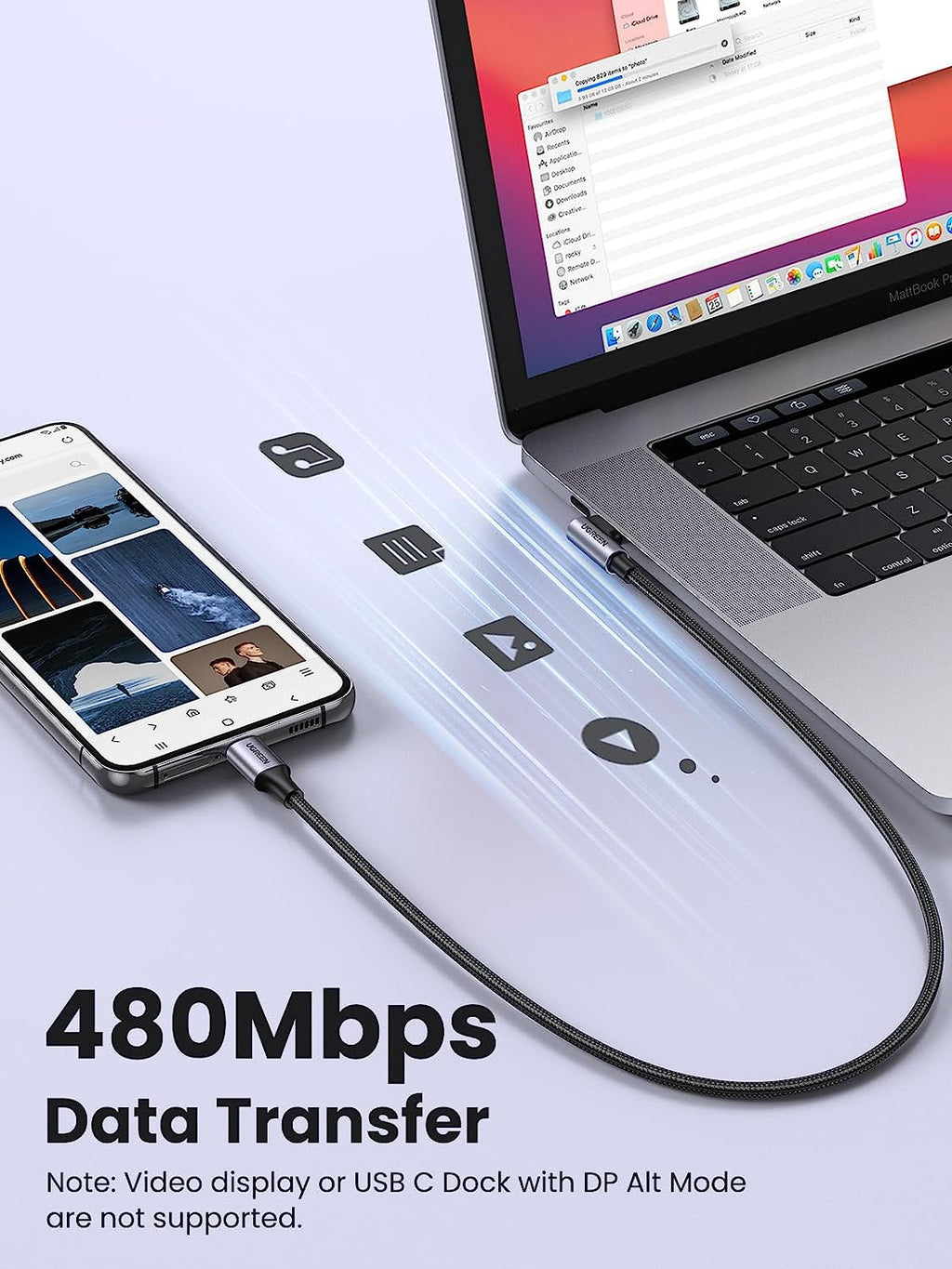 60W Right Angle USB C Cable, Fast Charging Cable, 2-Pack, 6.6Ft