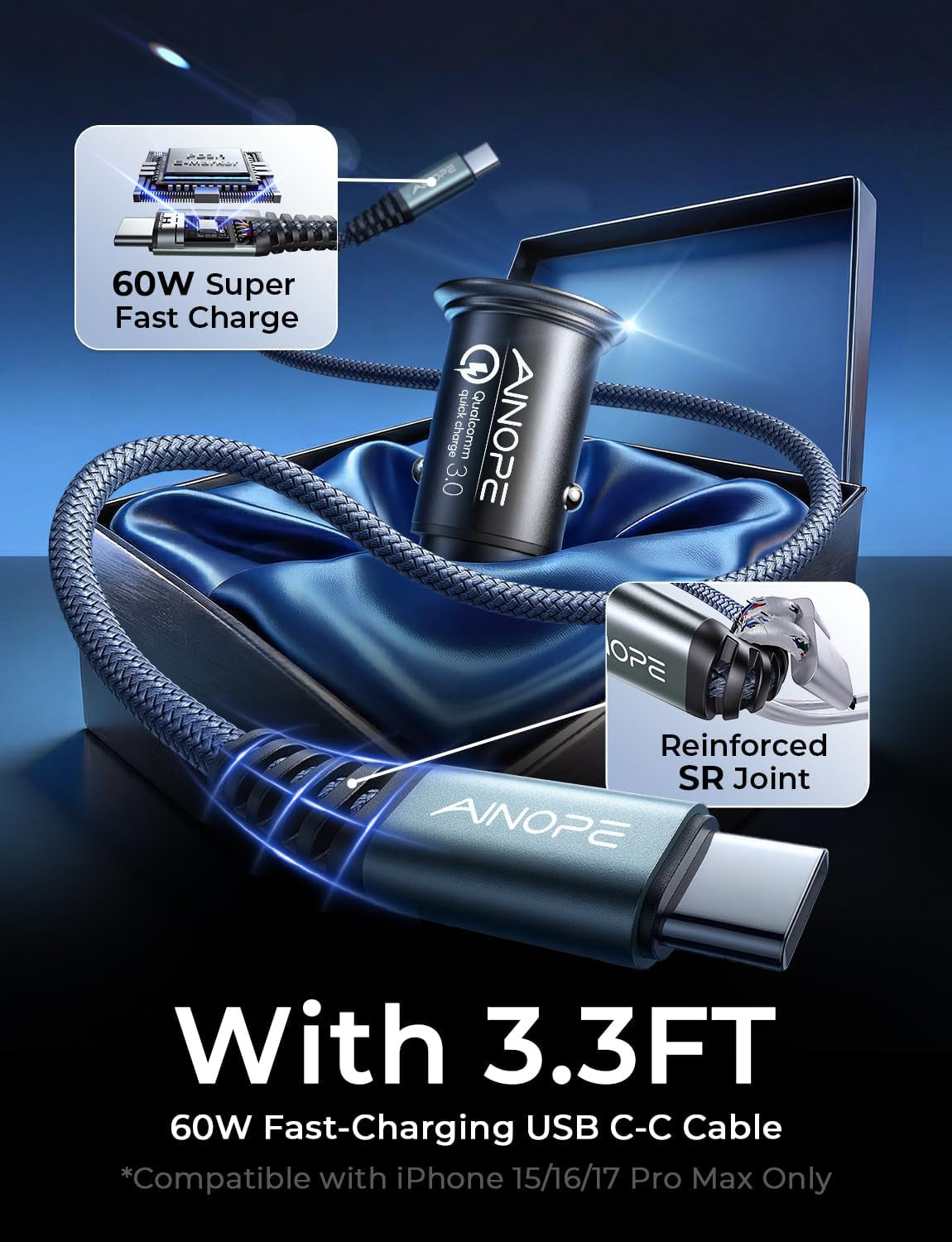 67.5W Car Charger USB C Fast Charge,Fast USBC Car Charger for Iphone