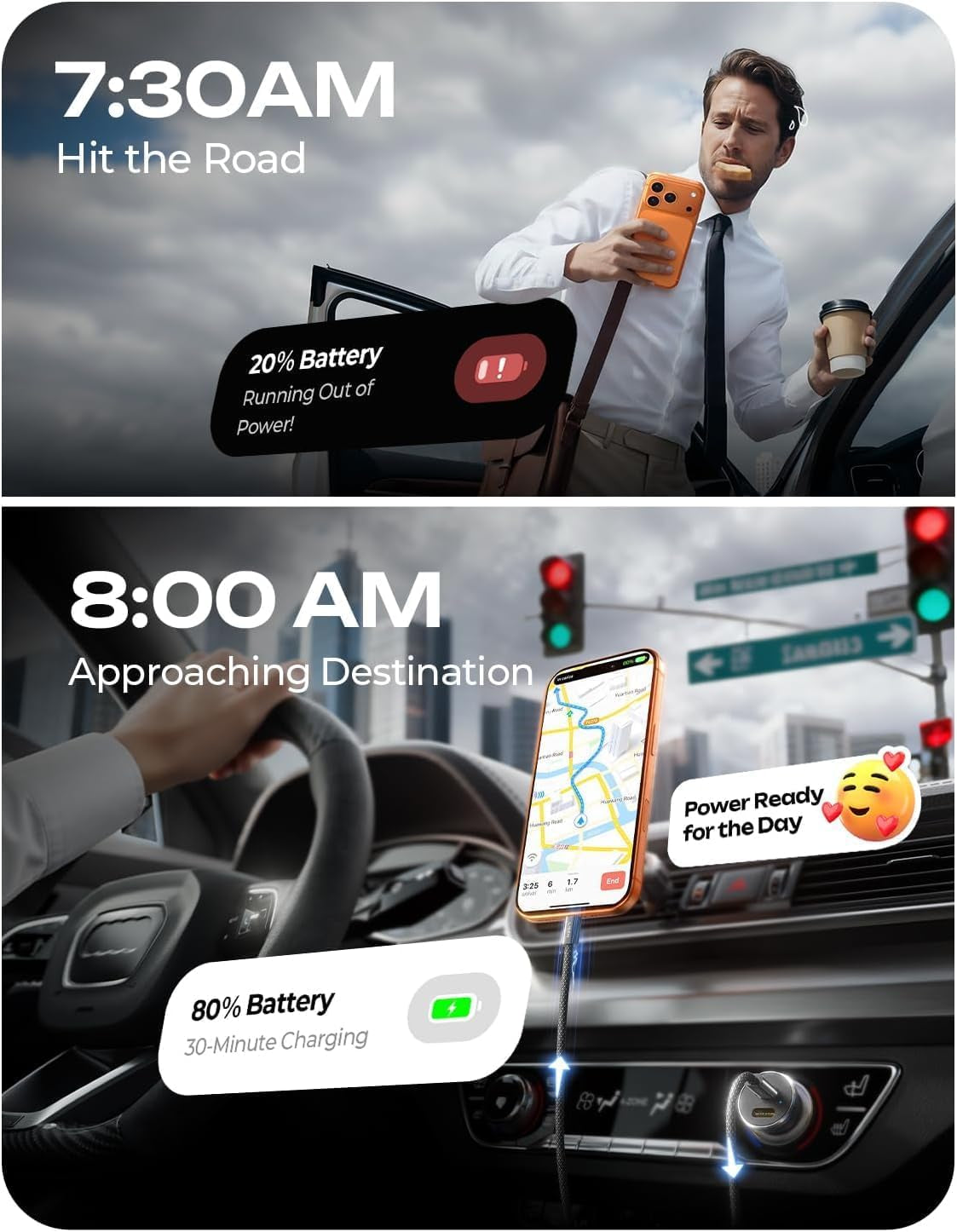 67.5W Car Charger USB C Fast Charge,Fast USBC Car Charger for Iphone