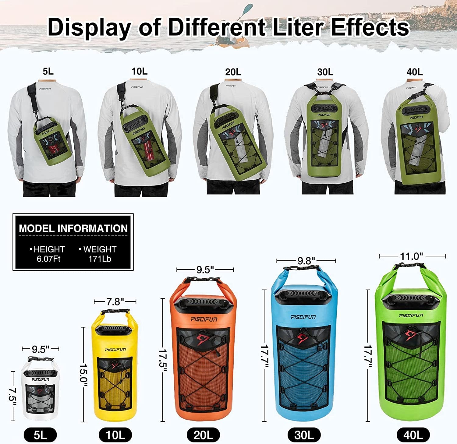 Dry Bag, Waterproof Floating Backpack 10L/20L/30L/40L