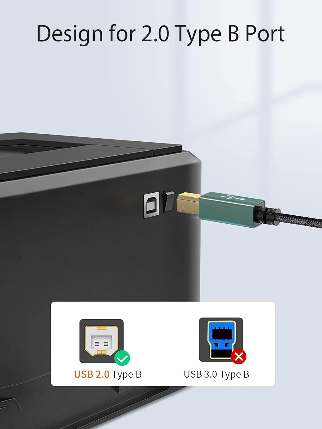 USB B to USB C Printer Cable 6.6 FT, Type B to Type C Cord