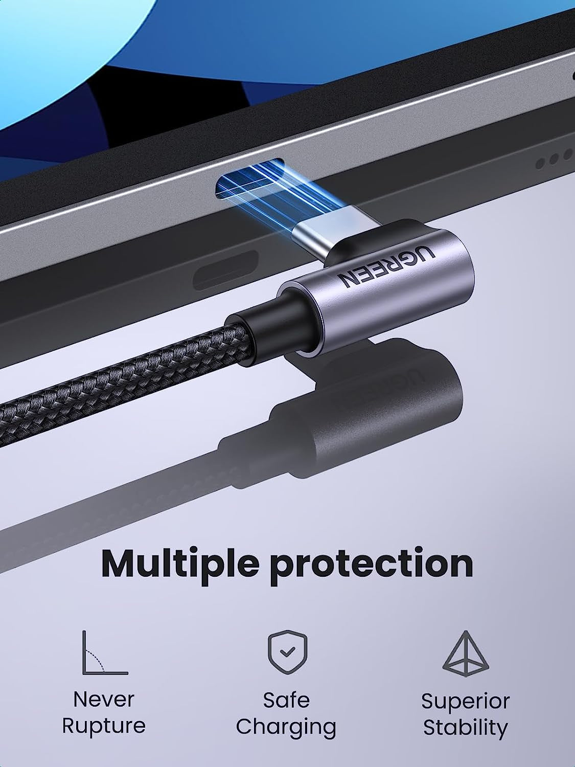 60W Right Angle USB C Cable, Fast Charging Cable, 2-Pack, 6.6Ft
