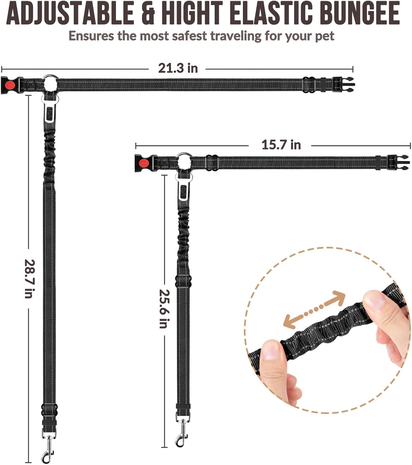 Dog Seat Belt for Car, 2 Pack Dog Car Harness Seatbelt with Bungee